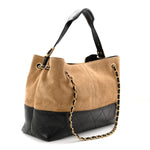 Suede Calfskin Shiny Lambskin Quilted Small Coco Base Shopping Bag Beige Black