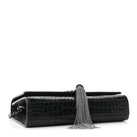 Calfskin Crocodile Embossed Small Classic Monogram Kate Tassel Satchel Black