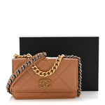 Lambskin Quilted Chanel 19 Wallet On Chain WOC Brown