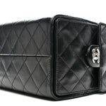 Shiny Crumpled Calfskin Quilted Small Chanel 25 Handbag Black