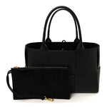 Grained Calfskin Intrecciato Small Arco Tote Black