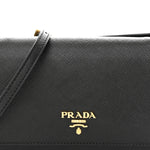 Saffiano Metal Flap Wallet With Strap Black