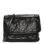 Crinkled Calfskin Matelasse Monogram Medium Niki Chain Satchel Black