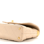 Lambskin Quilted Small Flap Top Handle Bag Beige