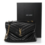 Calfskin Y Quilted Monogram Medium Loulou Chain Satchel Black