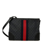 Soft GG Supreme Monogram Appia Calfskin Web East West Messenger Bag Black Grey
