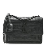 Calfskin Crocodile Embossed Medium Monochrome Monogram Sunset Black