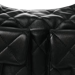 Shiny Lambskin Quilted Trendy Pockets Hobo Black