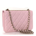 Lambskin Quilted Trendy Chain CC Wallet On Chain WOC Light Pink