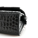 Shiny Calfskin Monochrome Crocodile Embossed Small Hourglass Evening Chain Bag Black