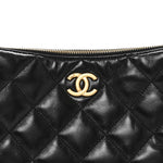 Shiny Lambskin Quilted CC Hobo Black