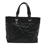 Coated Canvas Quilted Large Paris Biarritz Tote Black