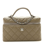 Caviar Quilted Top Handle Slim Vanity With Chain Dark Khaki