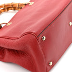 Pebbled Calfskin Medium Bamboo Shopper Tote Red