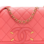 Caviar Quilted Small CC Filigree Flap Coral