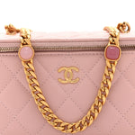 Caviar Quilted Pearl Enamel Small Vanity Case With Chain Light Pink