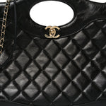 Shiny Lambskin Quilted 31 Shopping Bag Black