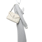 Lambskin Quilted Medium Loulou Puffer Monogram Chain Satchel Crema Soft