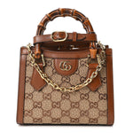 New Canvas Charisma Calfskin Crystal GG Monogram Mini Diana Tote Bag Camel Ebony