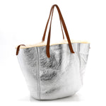 Metallic Lambskin Shearling Medium Phantom Cabas Reversible Tote Natural Silver