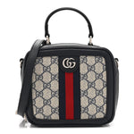 GG Supreme Monogram Mini Ophidia Top Handle Square Shoulder Bag Beige Blue