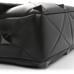 Nappa Monochrome Large Roman Stud Shoulder Bag Black