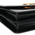 Shiny Calfskin Vain Shoulder Bag Black