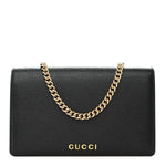 Textured Calfskin Script Logo Wallet On Chain Black