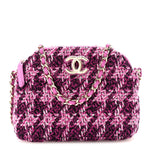 Tweed Quilted Mini Clutch With Chain Purple