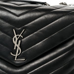 Calfskin Y Quilted Monogram Medium Loulou Chain Satchel Black