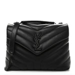 Calfskin Y Quilted Monogram Monochrome Small Loulou Chain Satchel Black