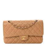 Caviar Quilted Medium Double Flap Beige