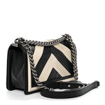 Calfskin Pleated Medium Boy In Rome Flap Black White