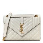 Grain De Poudre Textured Mixed Matelasse Medium Triquilt Monogram Satchel Crema Soft