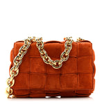 Suede Maxi Intrecciato Padded Chain Cassette Crossbody Bag Maple