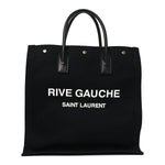 Linen Calfskin Rive Gauche North South Tote Black