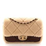 Shearling Lambskin Quilted Furry Coco Flap Dark Brown Beige
