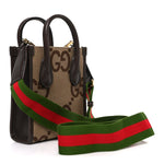Monogram Jumbo GG Textured Dollar Calfskin Web Mini Vertical Tote Camel Ebony New Acero