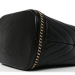 Sheepskin Chevron Quilted Drawstring Bag Black