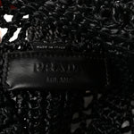 Yarn Raffia Effect Crochet Logo Embroidered Small Tote Bag Black