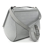 Calfskin Crocodile Embossed Medium Pandora Box Crossbody Bag Grey