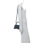 Shiny Calfskin Crocodile Embossed Hourglass Top Handle Bag XS Denim Blue