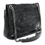 Crinkled Calfskin Matelasse Monogram Medium Niki Chain Satchel Black