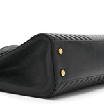 Shiny Sheepskin Chevron Quilted Collar and Tie Flap Black