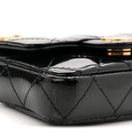 Patent Enamel Quilted Coco Hearts Clutch With Chain Black