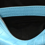 Extra Supple Calfskin Crocodile Embossed Le Cagole Shoulder Bag XS Sky Blue