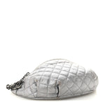 Metallic Calfskin Quilted Banane Waist Bag Fanny Pack Dark Silver