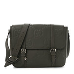 Piuma Calfskin Jumbo GG Embossed Double Buckle Medium Messenger Bag Dark Vintage Olive