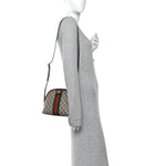 GG Supreme Monogram Textured Dollar Calfskin Web Small Ophidia Dome Shoulder Bag Beige Ebony New Acero