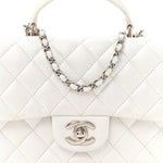 Metallic Caviar Quilted Mini Top Handle Rectangular Flap White